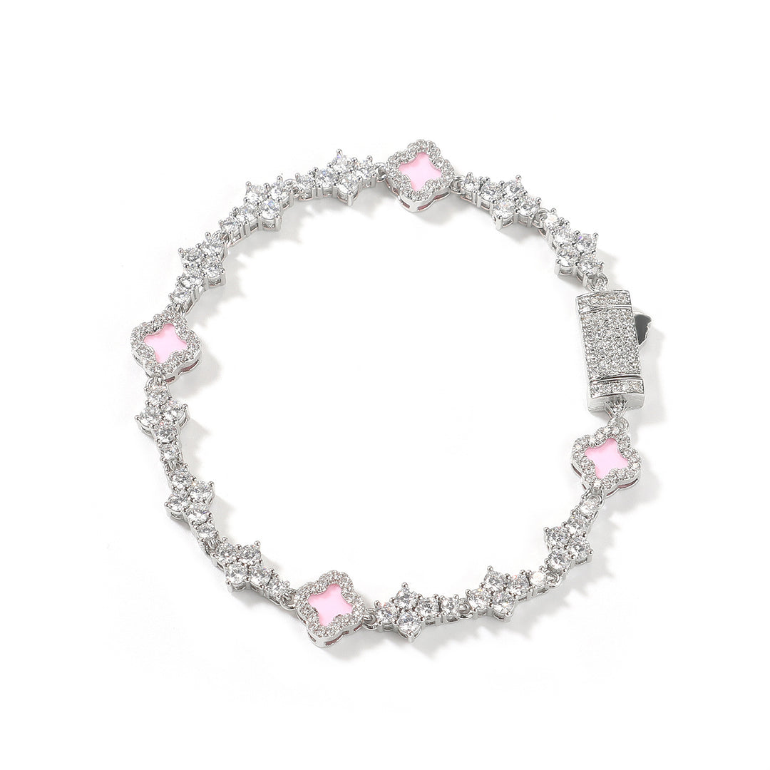 Four-Leaf Clover Airplane Charm Zirconia Tennis Chain Bracelet