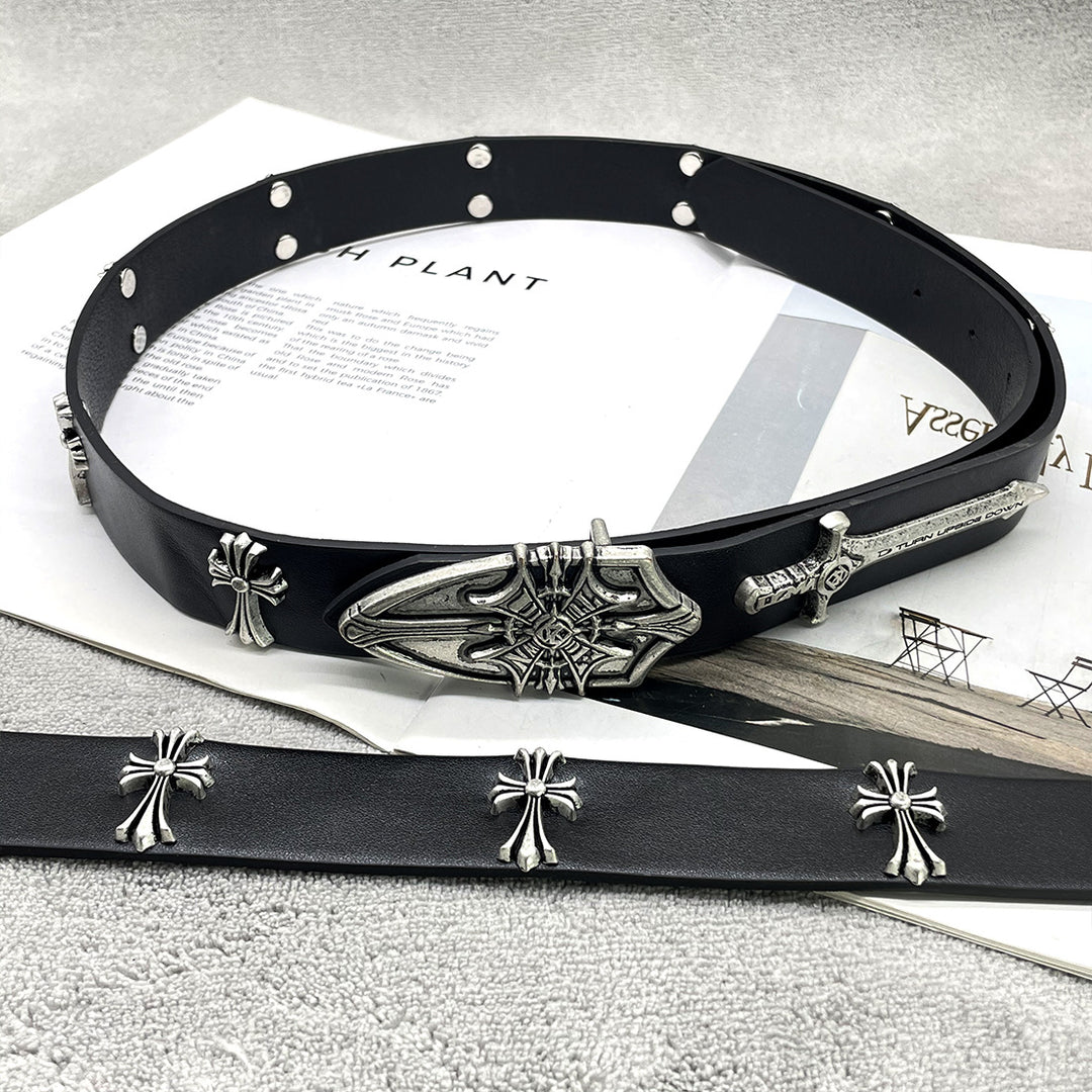 Retro sword and shield punk style cross belt
