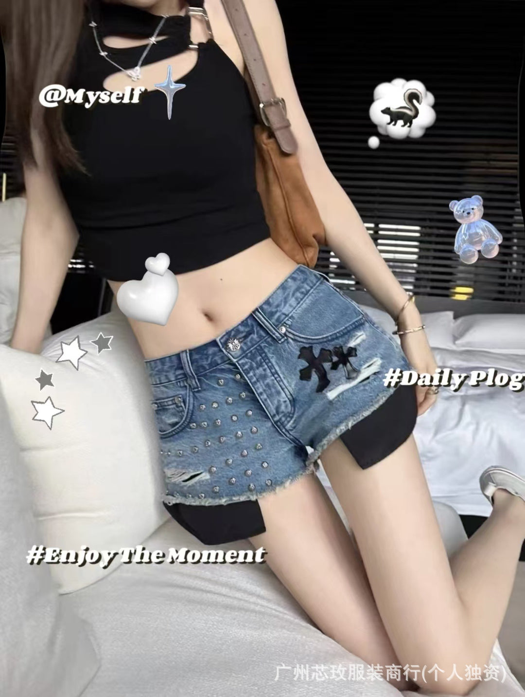 Chrome Hearts Cross Rivet Design Hip Hop Shorts