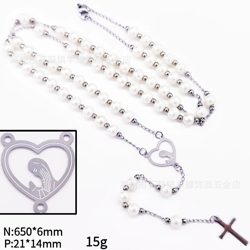 rosary necklace 6mm cross necklace