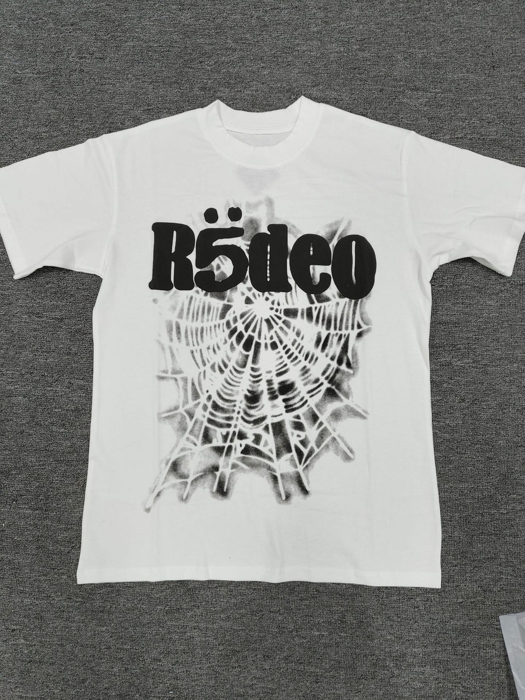 Hip-hop SP5der loose-fitting spider web T-shirt with lettering