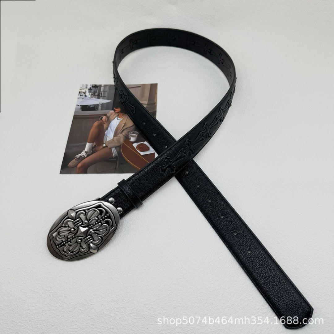 Chrome Hearts Cross-Motif Classic Leather Belt