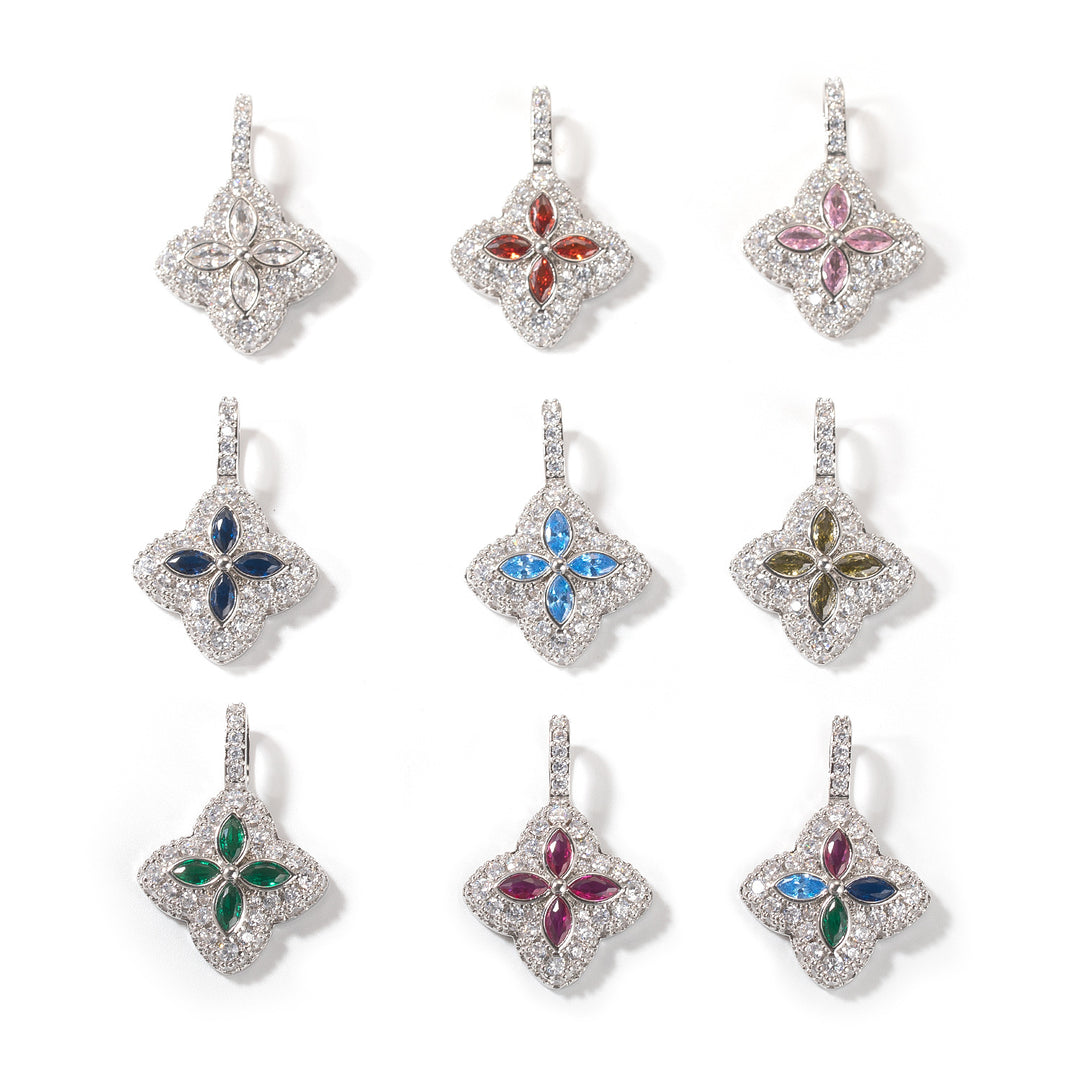 Cubic Zirconia Colorful Four-Leaf Clover Pendant