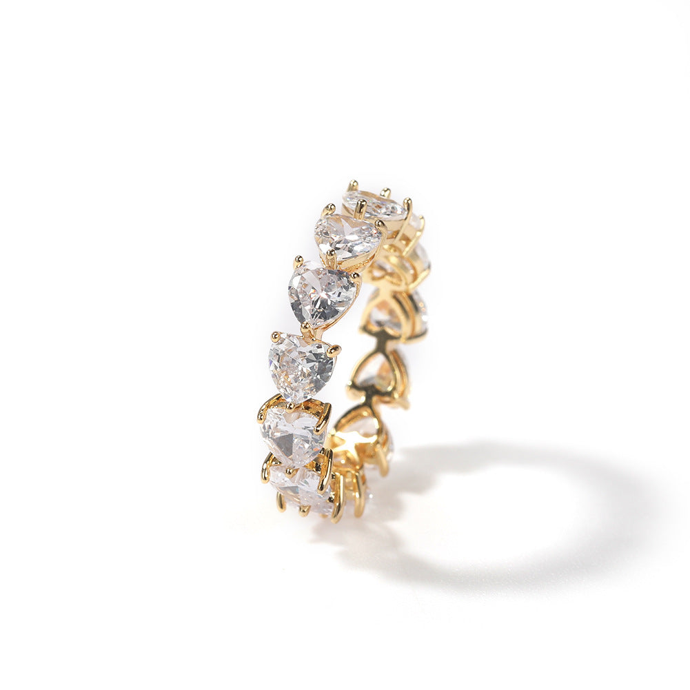 Hip-hop single-row heart-shaped zircon rings