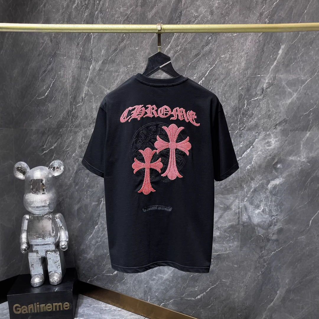Chrome Hearts Cross & Horseshoe Double-Layer Embroidered T-Shirt