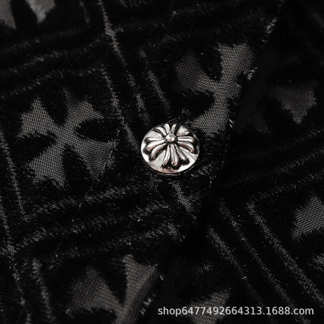 Chrome Hearts high-street cardigan with Sanskrit cross lettering