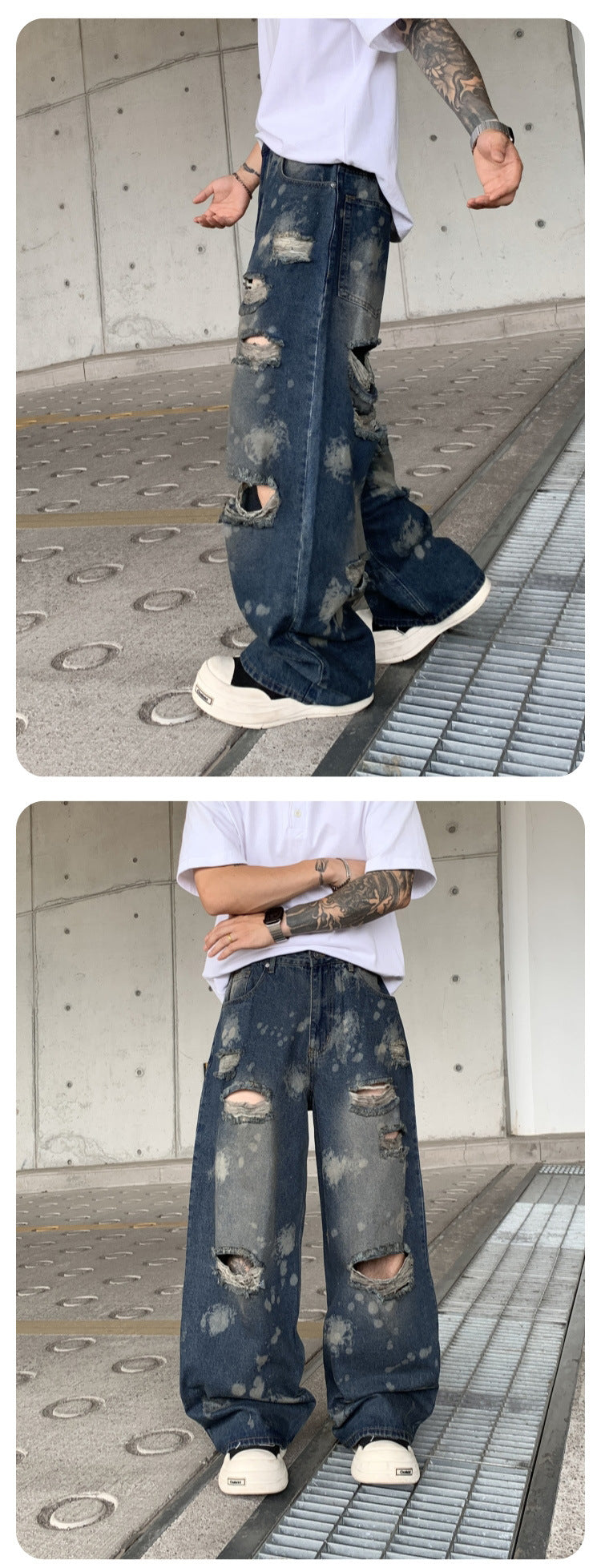 Wasteland-Style Distressed Loose-Fit Scythe Cut Jeans