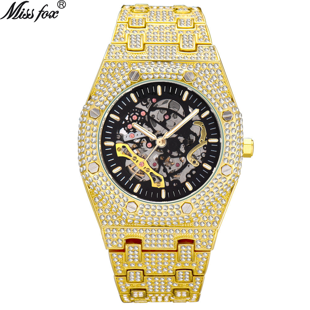 Fully Diamond Skeleton Mechanical Waterproof Luminous Watch