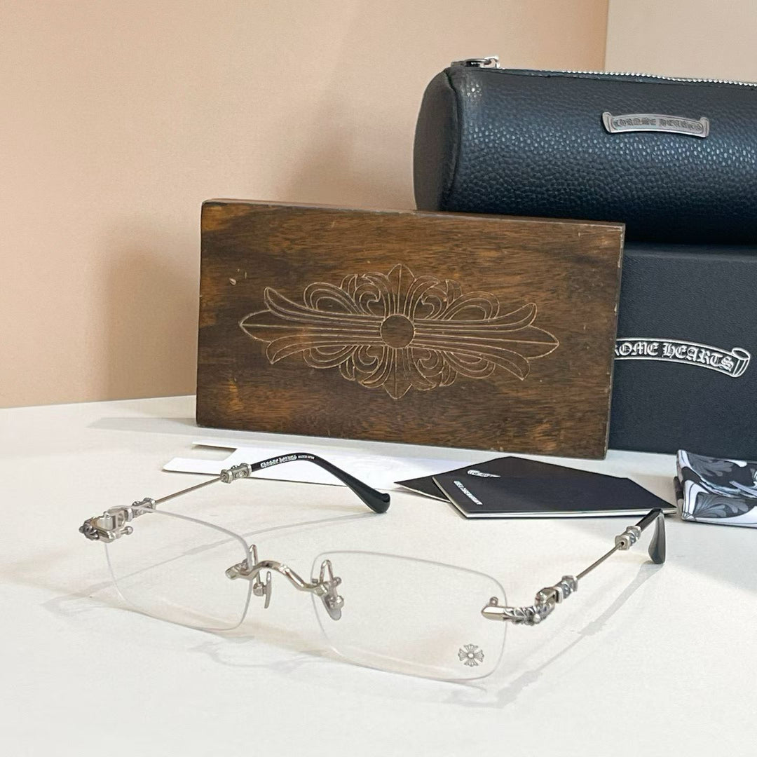 Chrome Hearts Rimless Eyeglass Frames with Cross Engraving