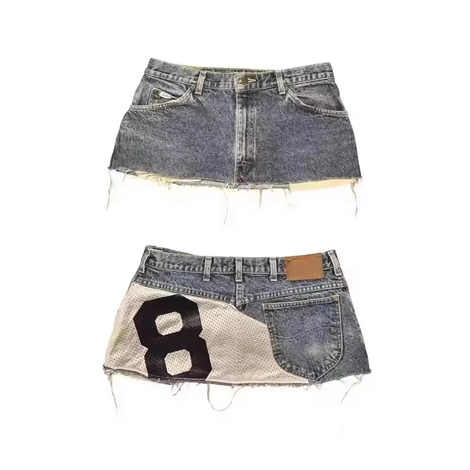 Y2K Gothic Style Digital Print Patchwork Mini Skirt