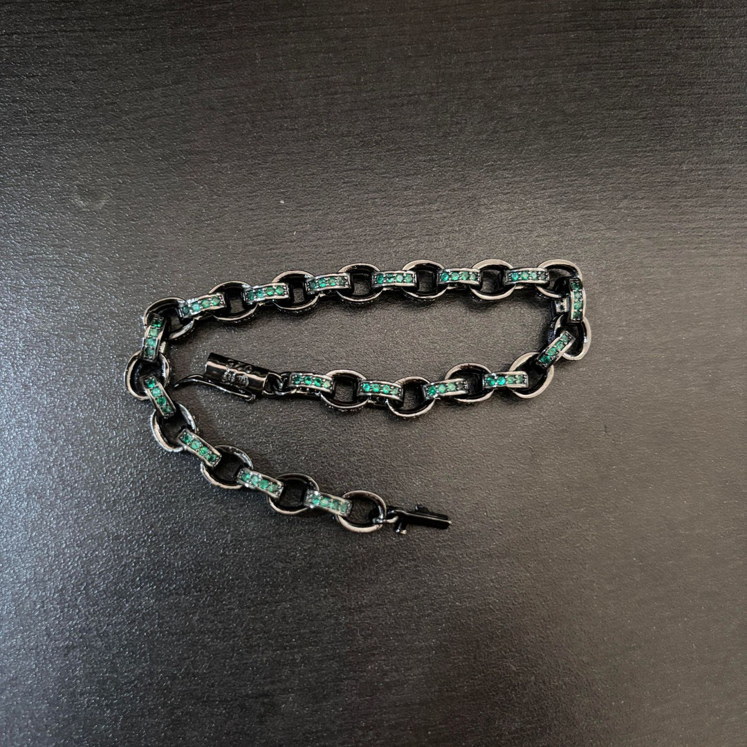 Chrome Hearts black gun treatment diamondinlaid thin chain bracelet