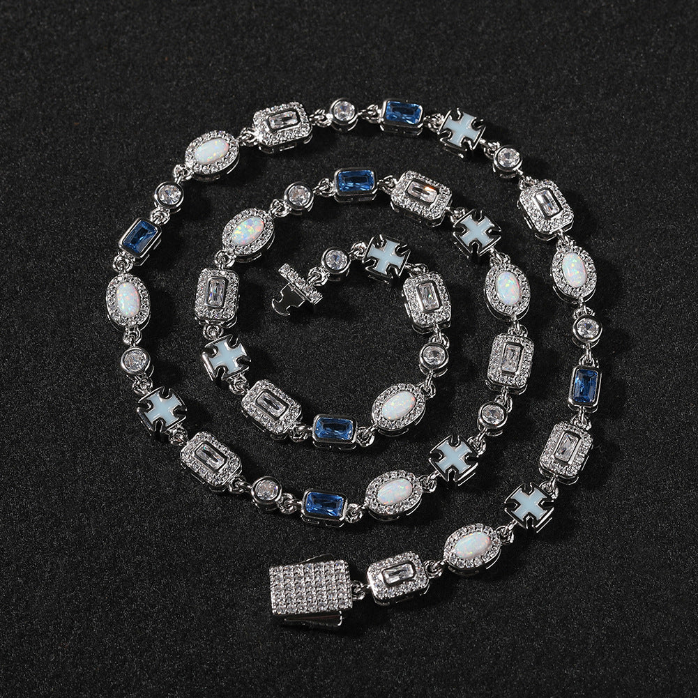 6mm blue colored gemstone bracelet with diamonds