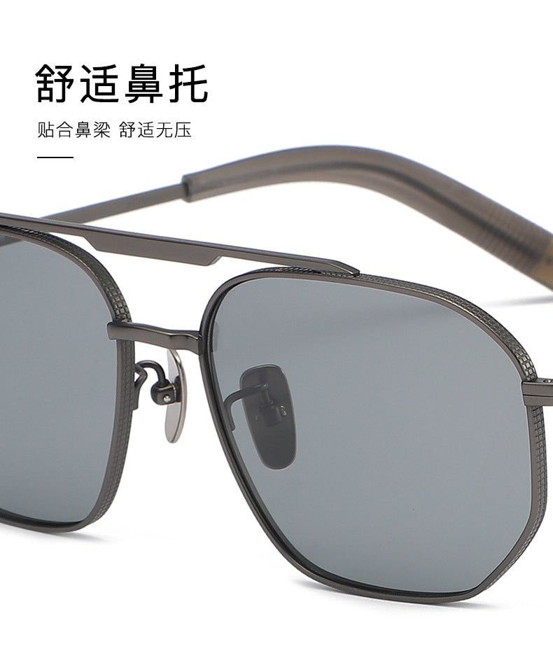 Oversized square pure titanium polarized sunglasses