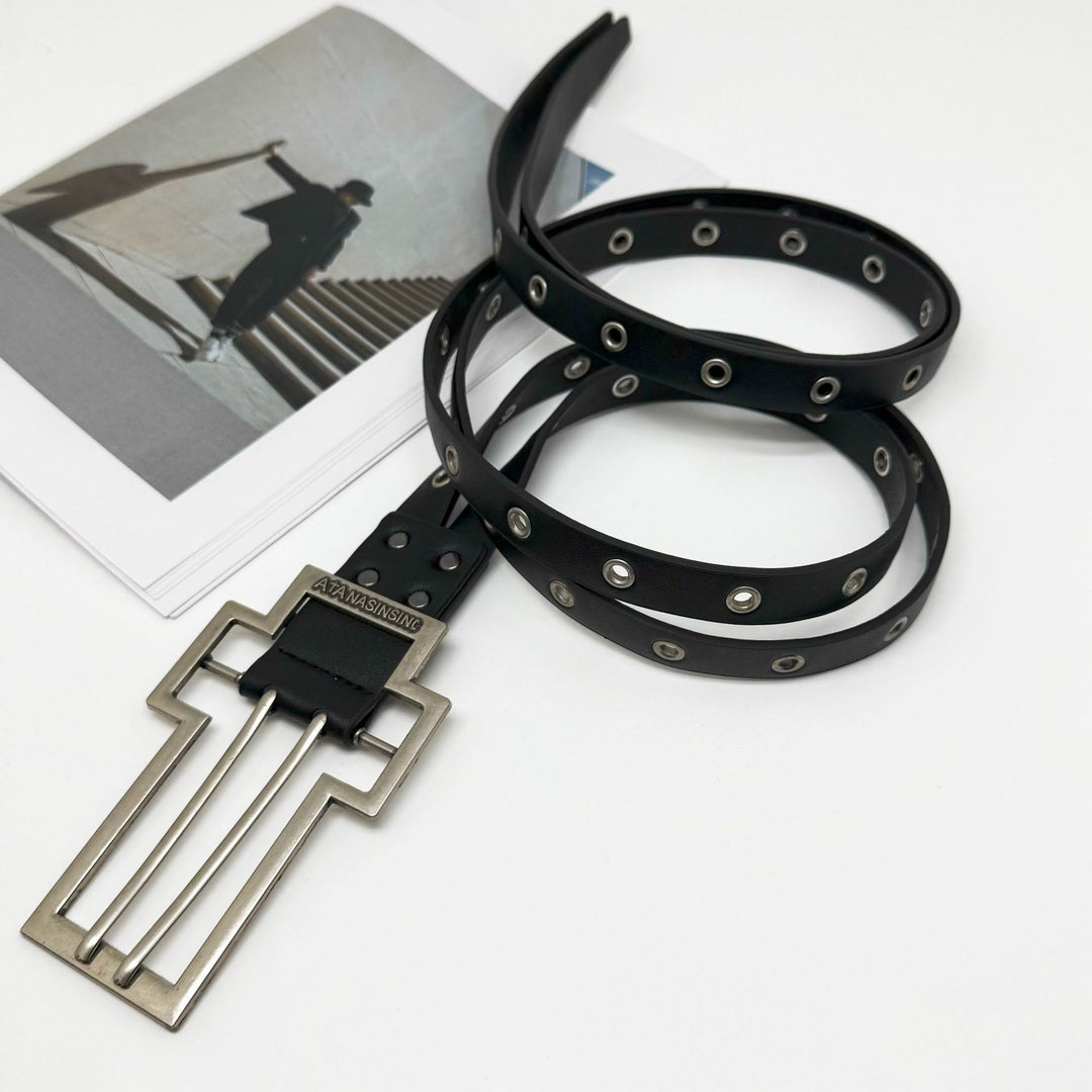 Distressed Cross Buckle Split Leather Belt