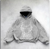 Printed zip-up cardigan hoodie