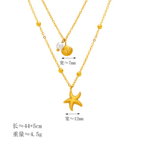 starfish necklace pearl double-layered necklace