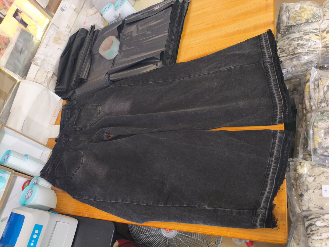 Washed wide-leg patchwork jeans for women