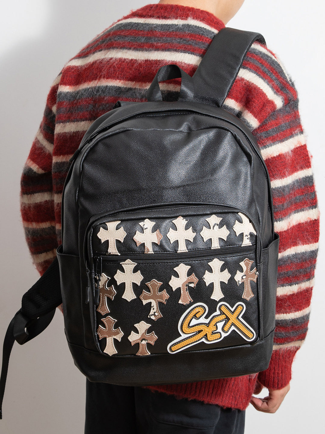Chrome Hearts Cross PU Leather Student Backpack