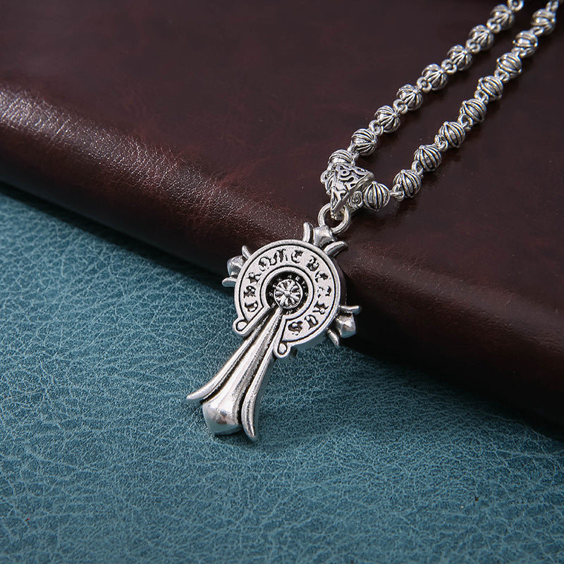 chrome hearts cross round bead necklace