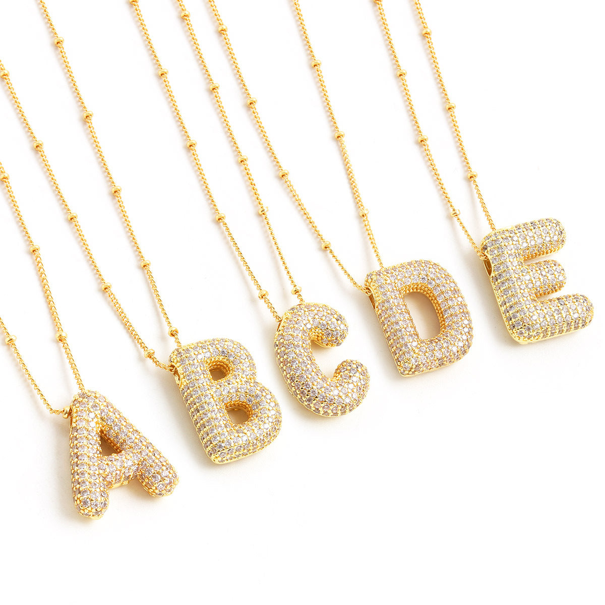 Bubble Initial Necklace 14k Gold Plated Cubic Zirconia