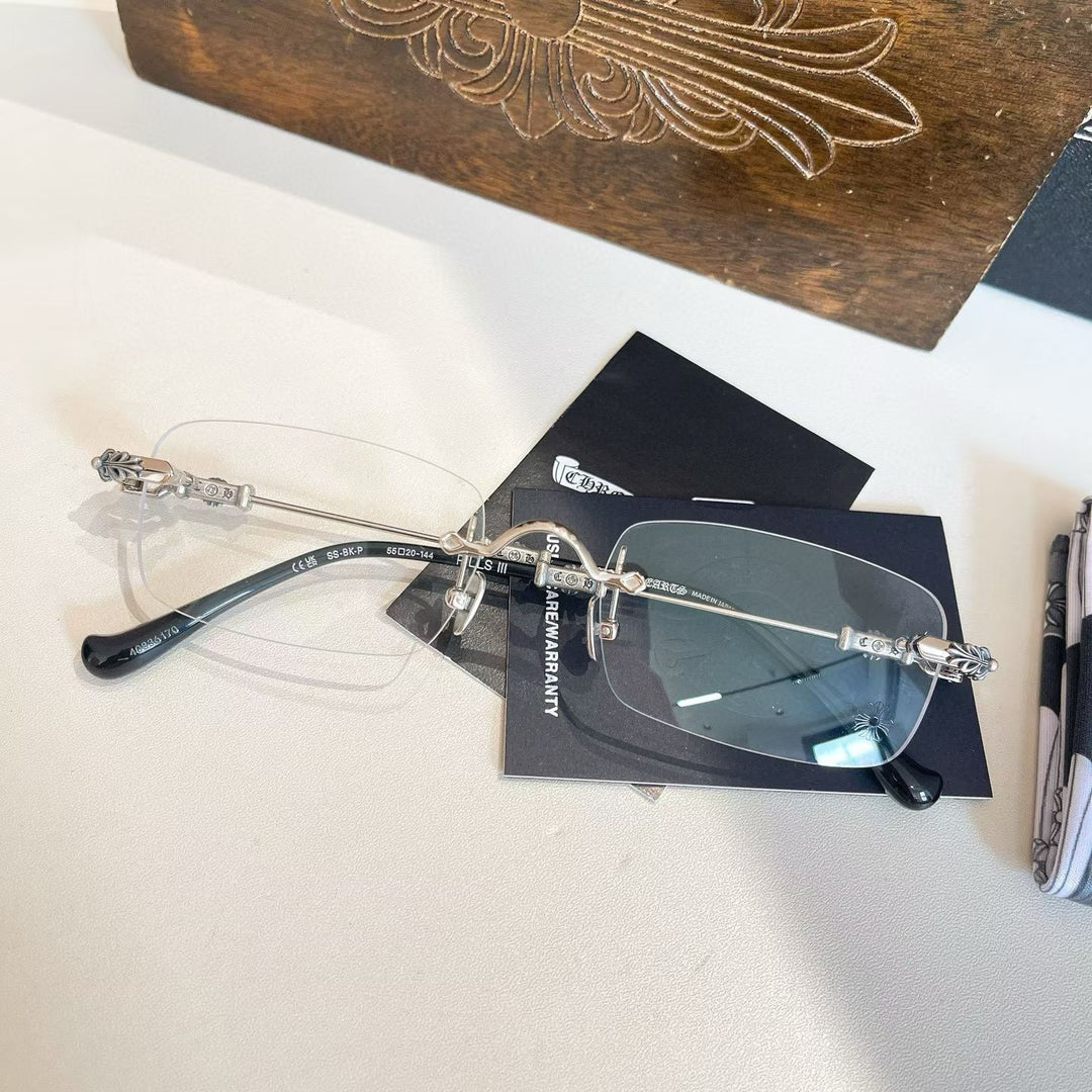 Chrome Hearts Rimless Eyeglass Frames with Cross Engraving