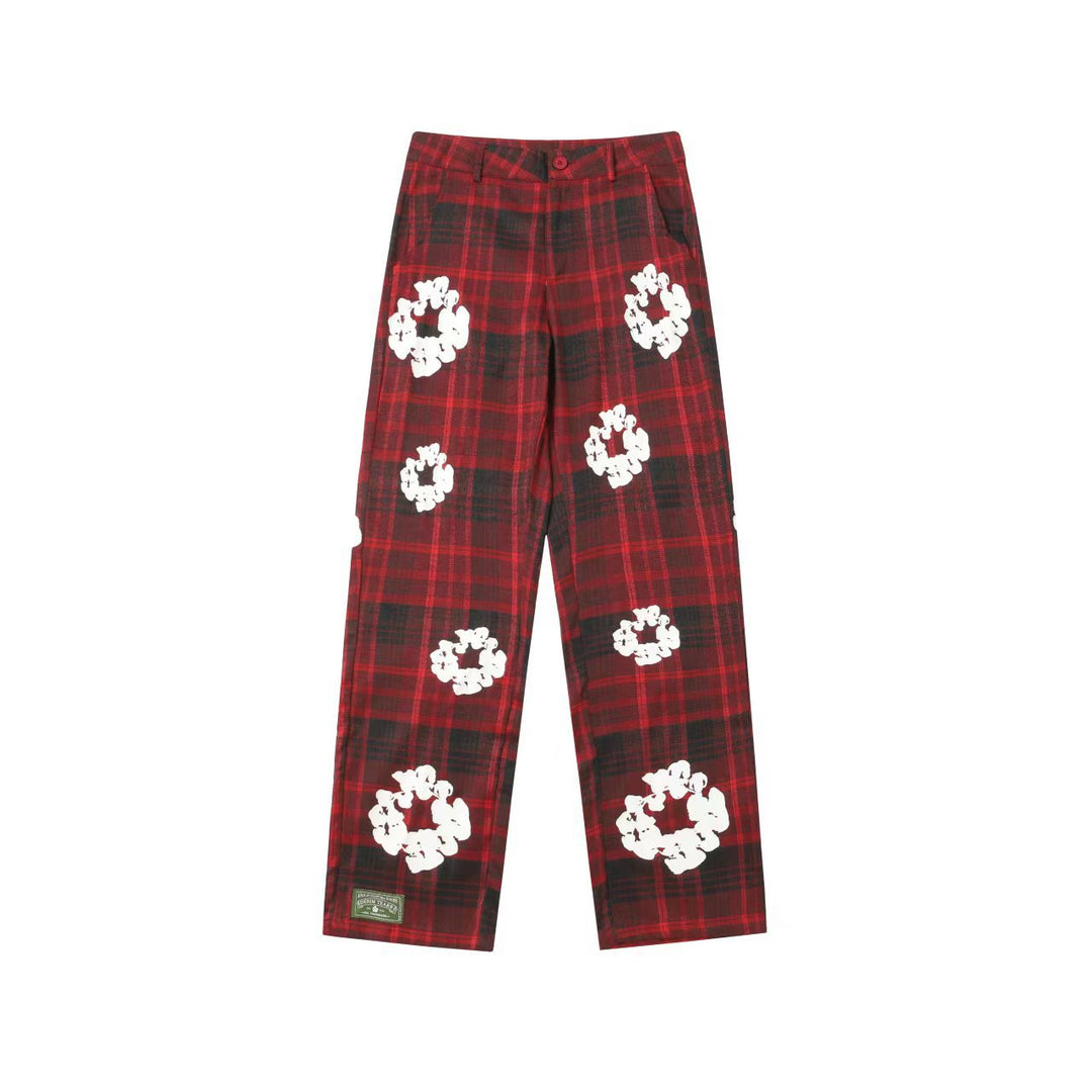 Kapok flower foam print plaid shirt set