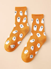 Halloween ghost middle-tube socks