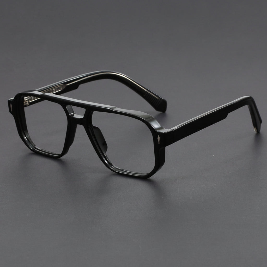 Square double-bridge plano glasses