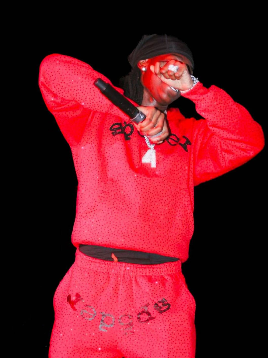 Sp5der full-rhinestone hoodie and sweatpants