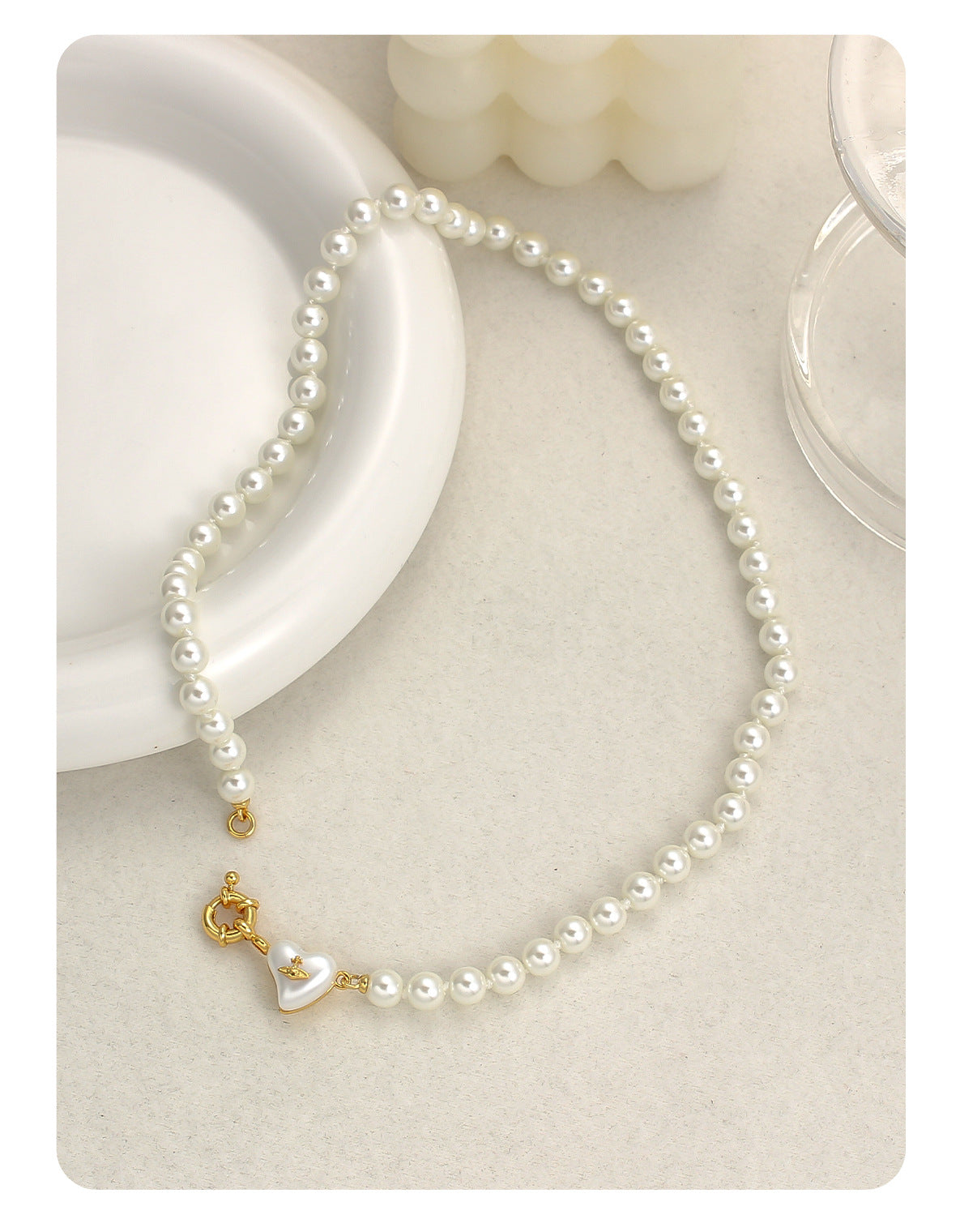 Women's retro heart pearl necklace clavicle chain