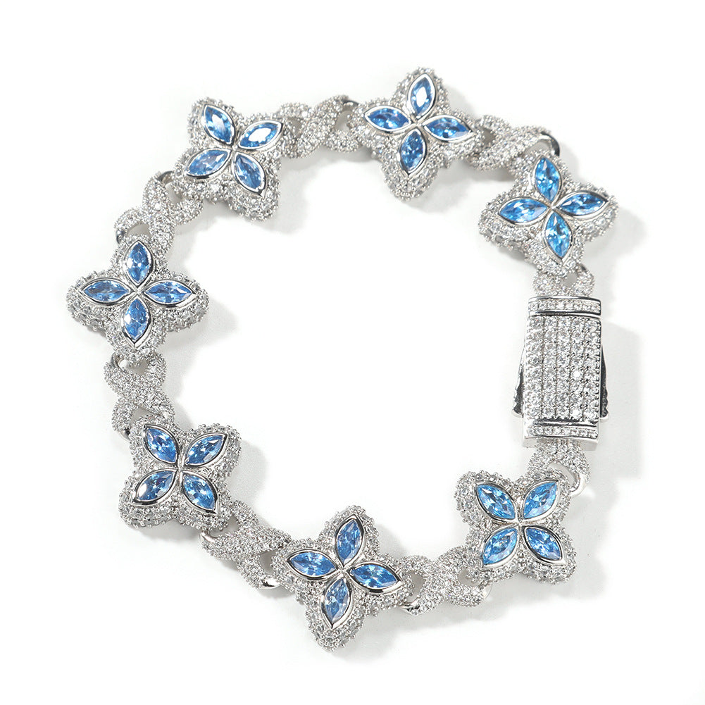 Hip-hop zircon colored infinite four-leaf clover bracelet