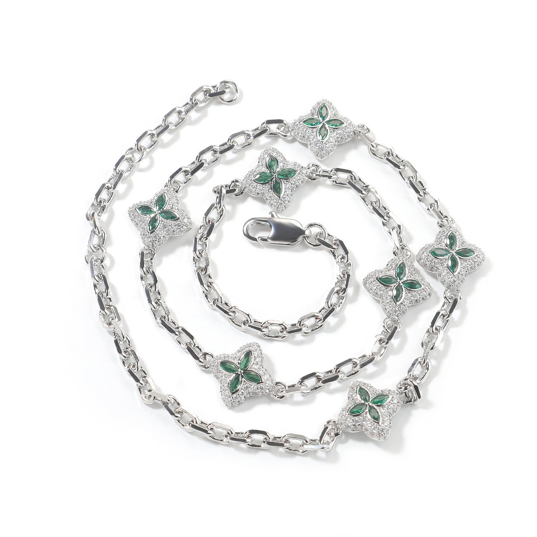 Full-Pavé Lucky Four-Leaf Clover Bracelet Necklace