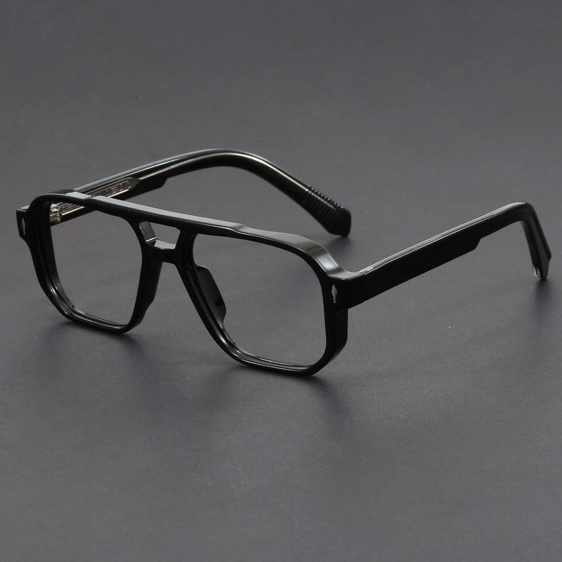 Square double-bridge plano glasses