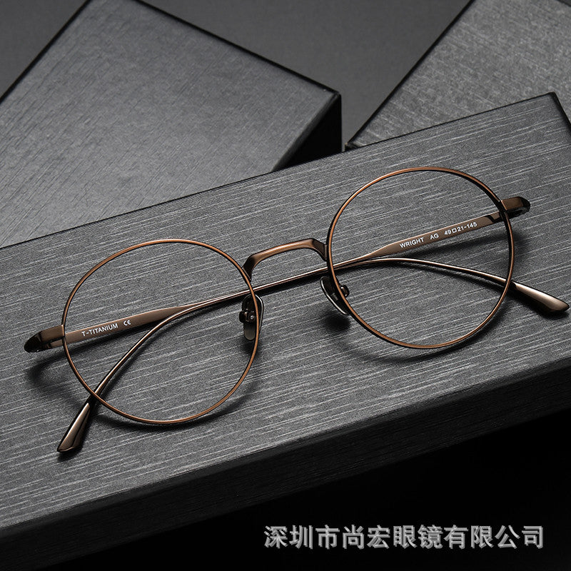 Pure titanium women's retro round handmade glasses frame