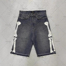 Y2K Embroidered Bone Casual Pants Loose Denim Shorts