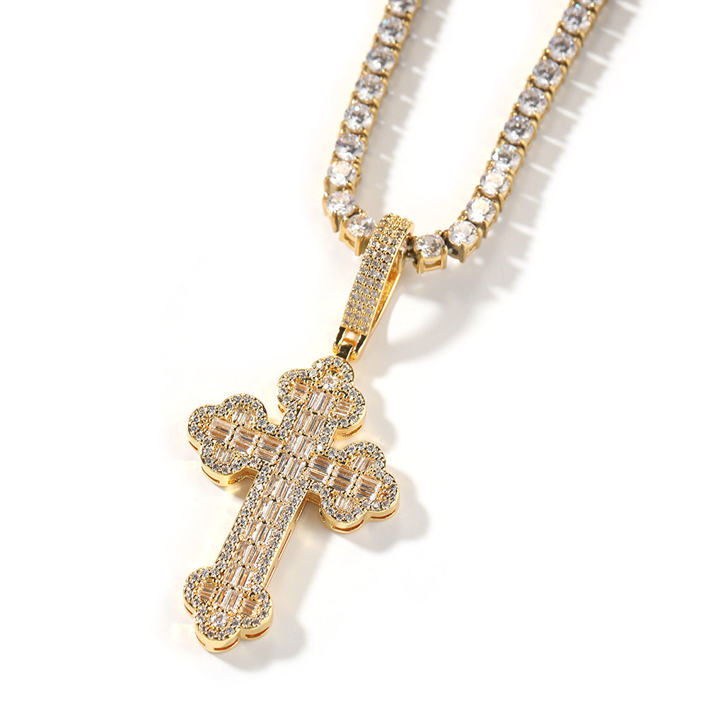 Hip-hop large diamond-encrusted cloud cross pendant