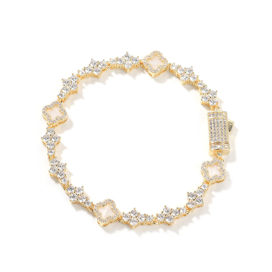 Four-Leaf Clover Airplane Charm Zirconia Tennis Chain Bracelet