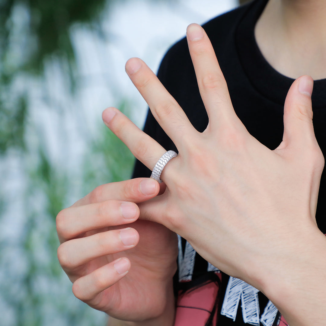 Hip Hop 925 Sterling Silver Ring with Full Zircon Setting