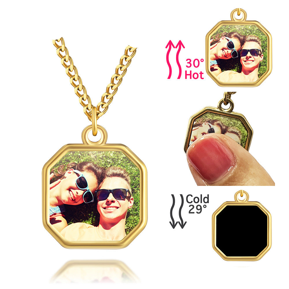 Personalized photo heating color changing necklace