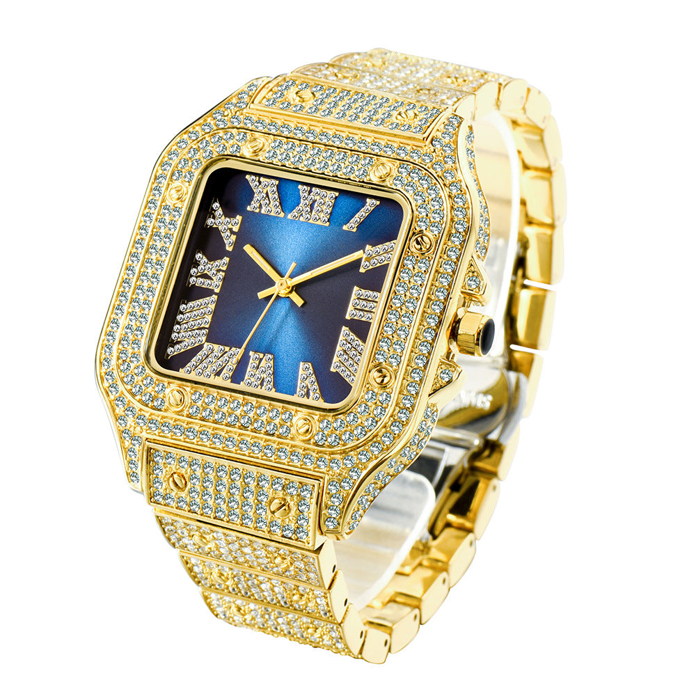 Roman Dial Marker High-End Hip Hop Style Diamond-Studded Square Watch