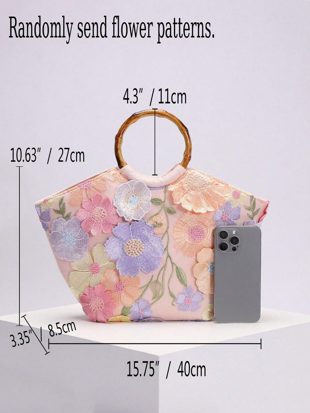 Embroidered Appliqué Sequins and Flowers Vacation Style Handbag