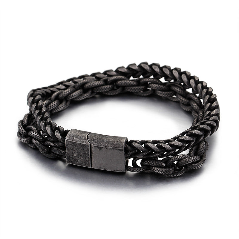 Punk Rock Minimalist Fashion Stainless Steel Double-Layer Bracelet