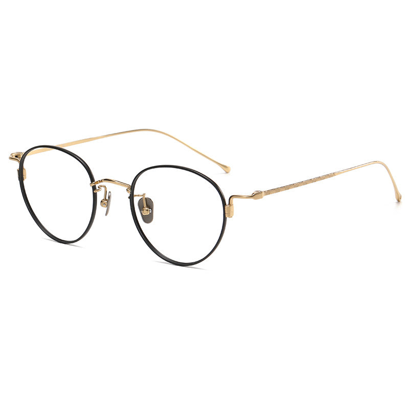 Oval pure titanium retro eyeglass frames