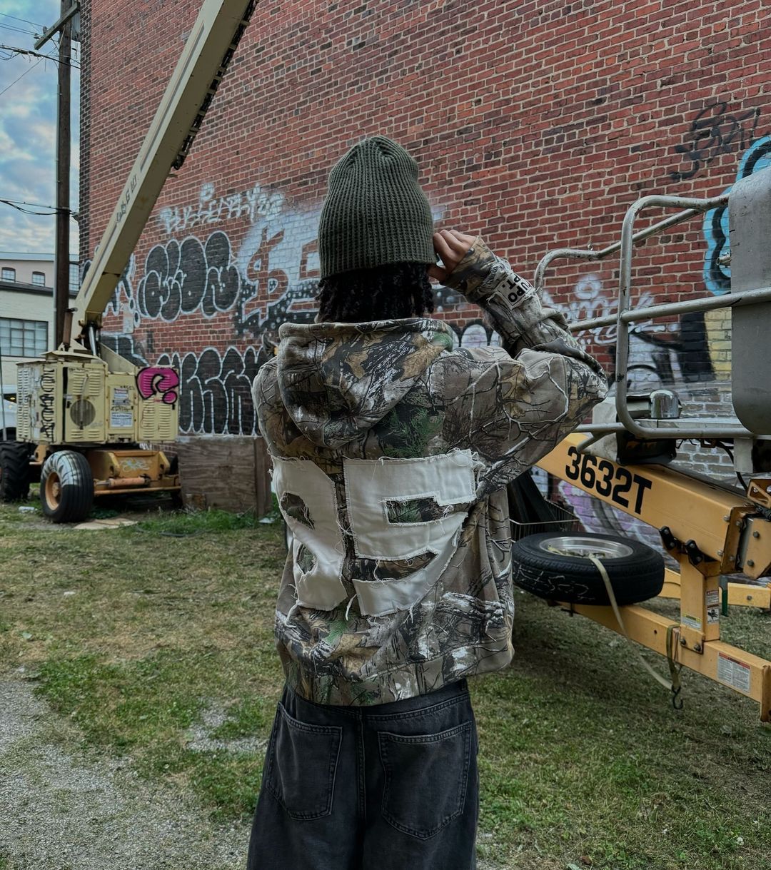 Camouflage cardigan zip-up sweatshirt patchwork letter Y2K jacket