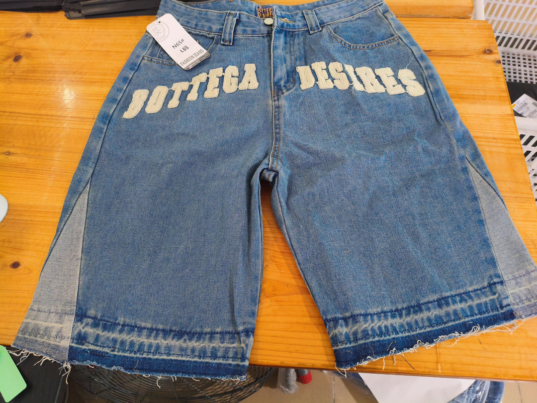 Y2K Embroidered Bone Casual Pants Loose Denim Shorts