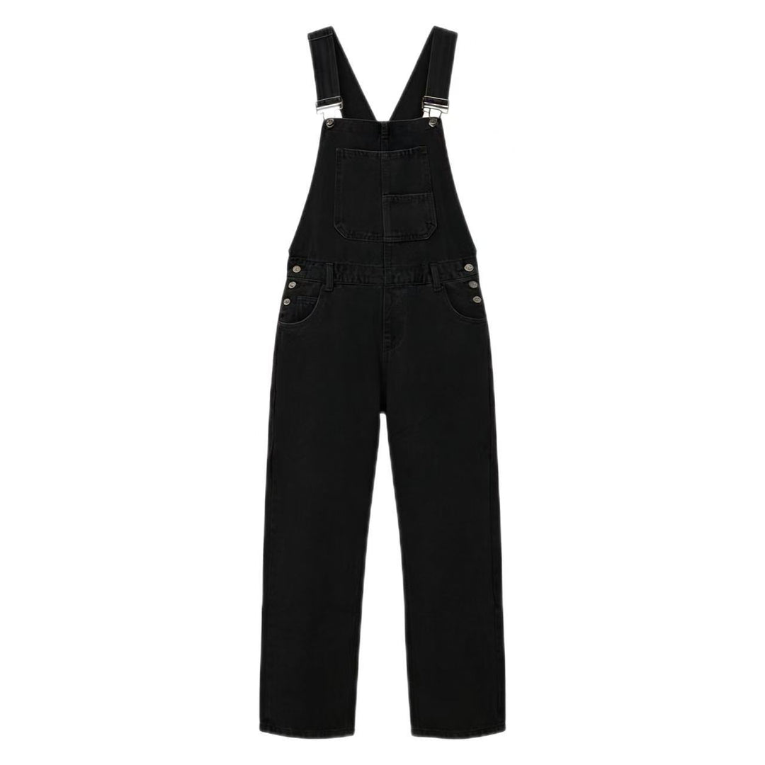 Washed Loose-Fit Denim Overalls