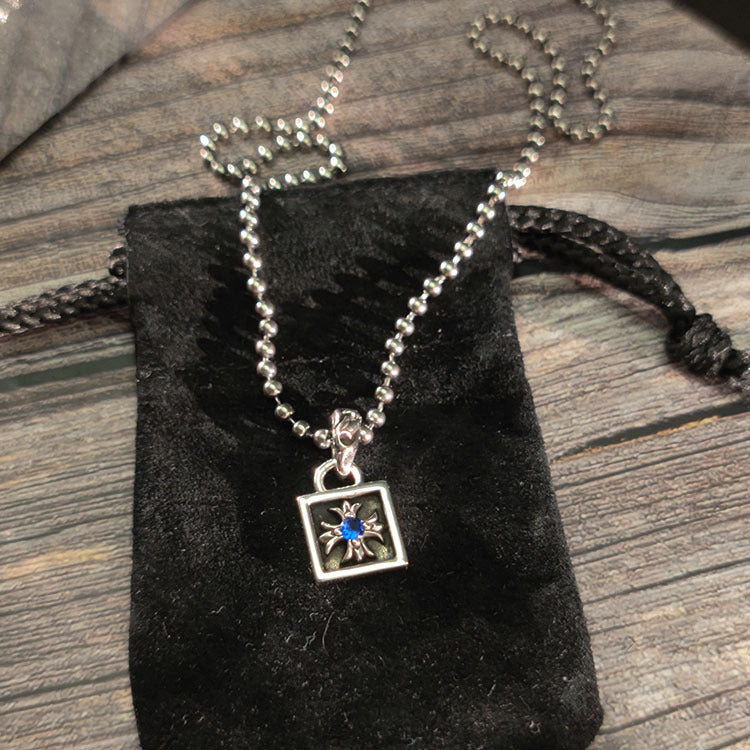 chrome hearts 925 silver small square blue diamond pendant