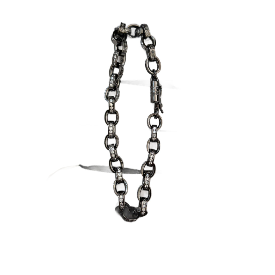 Chrome Hearts black gun treatment diamondinlaid thin chain bracelet