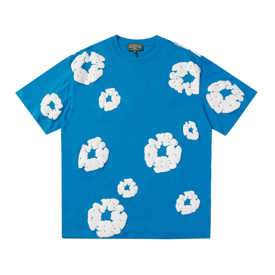 Foamed Kapok Flower Loose-Fitting Short-Sleeved Shorts
