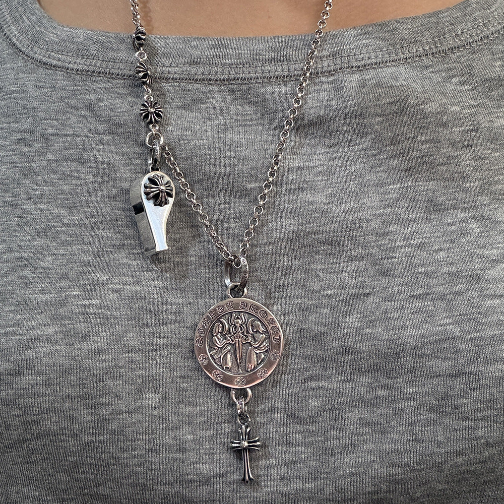 Chrome Hearts Angel Round Brand Whistle Cross Necklace